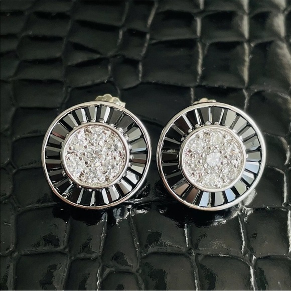 Black & White CZ Sterling Tennis Bracelet & Stud Earrings Geometrical S… - Picture 7 of 12